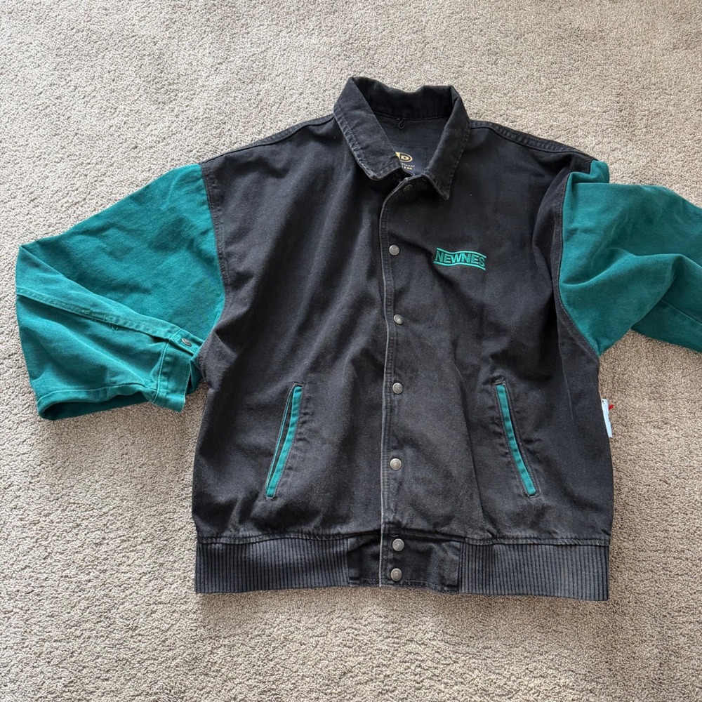 NEWNES Mens Black‎ Teal Colorblock Denim Jacket Size Large - Picture 9 of 10